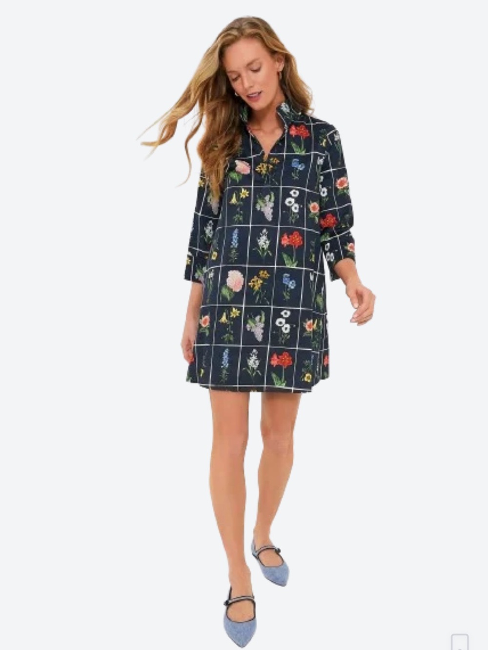 Tuckernuck Megan Shirt Dress in Navy Botanical ‘Fresh Buds’ Print Size L